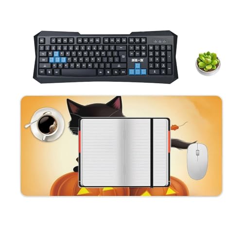 Halloween-Schreibtischunterlage mit schwarzen Katzen, Kürbis-Design, groß, wasserdicht, rutschfeste Gummiunterseite, multifunktionale Maus, Tastatur, Gaming-Pad, große Computermatte für Zuhause und Bild 5