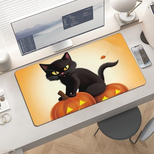 Halloween-Schreibtischunterlage mit schwarzen Katzen, Kürbis-Design, groß, wasserdicht, rutschfeste Gummiunterseite, multifunktionale Maus, Tastatur, Gaming-Pad, große Computermatte für Zuhause und Bild 6