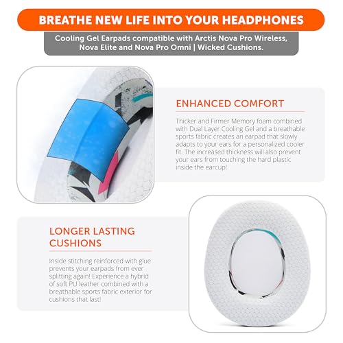 WC Modkit V2 Nova Pro Wireless & Nova Elite – Gel-Ohrpolster, extra breiter Kopfbügel und Seitenplatten für Arctis Nova Pro Wireless & Nova Elite von Wicked Cushions | 90's White Bild 4
