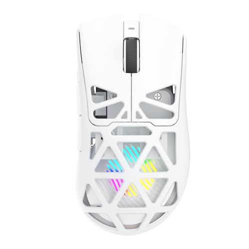AULA SC620 Kabellose Gaming Maus,BT5.0/2.4G/USB-C,mit PixArt PAW3311-Sensor,12000DPI,8KHz,Feuertaste,7 Programmierbare Tasten,67g Leichtgewicht,400-mAh-Akku,RGB Gamer Maus für PC/Mac (Weiß) Bild 1