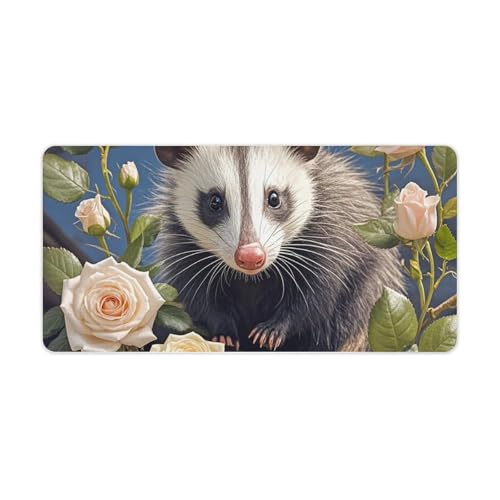 Opossum und Roses Schreibtischunterlage, groß, wasserdicht, rutschfeste Gummiunterseite, multifunktionale Maus, Tastatur, Gaming-Pad, große Computermatte für Home Office Bild 1