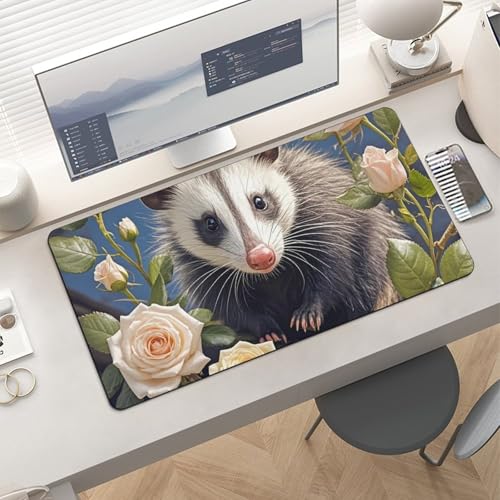 Opossum und Roses Schreibtischunterlage, groß, wasserdicht, rutschfeste Gummiunterseite, multifunktionale Maus, Tastatur, Gaming-Pad, große Computermatte für Home Office Bild 2