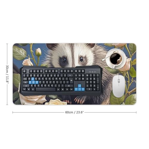 Opossum und Roses Schreibtischunterlage, groß, wasserdicht, rutschfeste Gummiunterseite, multifunktionale Maus, Tastatur, Gaming-Pad, große Computermatte für Home Office Bild 3
