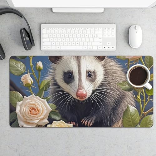 Opossum und Roses Schreibtischunterlage, groß, wasserdicht, rutschfeste Gummiunterseite, multifunktionale Maus, Tastatur, Gaming-Pad, große Computermatte für Home Office Bild 6