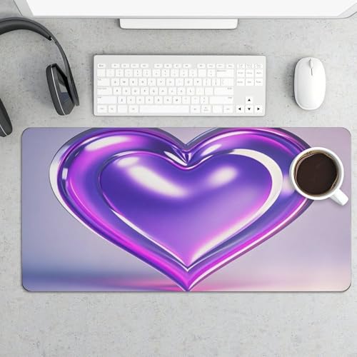 Schreibtischunterlage mit violetten Herzen, groß, wasserdicht, rutschfeste Gummiunterseite, multifunktionale Maus, Tastatur, Gaming-Pad, große Computermatte für Home Office Bild 2