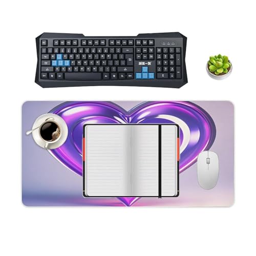 Schreibtischunterlage mit violetten Herzen, groß, wasserdicht, rutschfeste Gummiunterseite, multifunktionale Maus, Tastatur, Gaming-Pad, große Computermatte für Home Office Bild 5