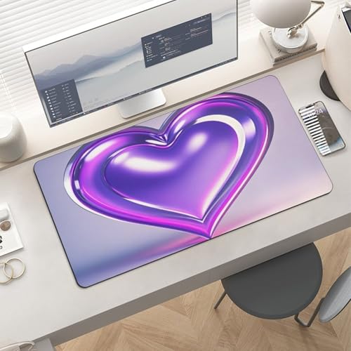 Schreibtischunterlage mit violetten Herzen, groß, wasserdicht, rutschfeste Gummiunterseite, multifunktionale Maus, Tastatur, Gaming-Pad, große Computermatte für Home Office Bild 6