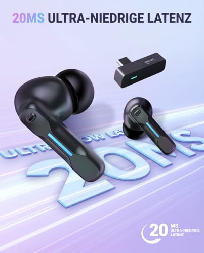 SW4 Pro Gaming In-Ear Kopfhörer mit Mikrofon, kabellos, 2,4G Dongle + Bluetooth Dual-Modus, 20 ms Ultra-Low-Latency, kompatibel mit PS5, PlayStation, Desktop & Laptop PC, VR Bild 3
