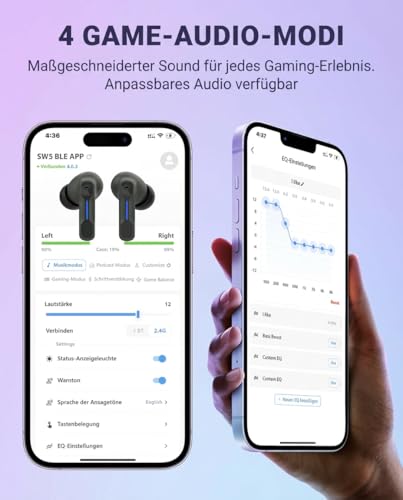 SW4 Pro Gaming In-Ear Kopfhörer mit Mikrofon, kabellos, 2,4G Dongle + Bluetooth Dual-Modus, 20 ms Ultra-Low-Latency, kompatibel mit PS5, PlayStation, Desktop & Laptop PC, VR Bild 5
