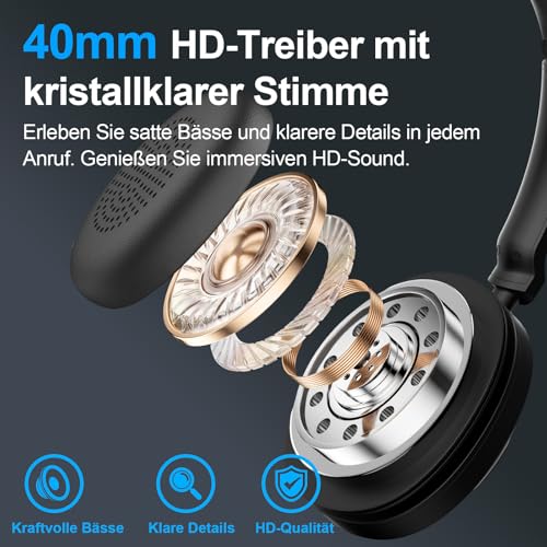 Voistek Kabelloses Bluetooth Headset mit Mikrofon & Rauschunterdrückung, USB Dongle für PC, Ladestation und Mikrofon Stummschaltung für Büro, Meeting, Call Center, Homeoffice, Computer, Schwarz Bild 2
