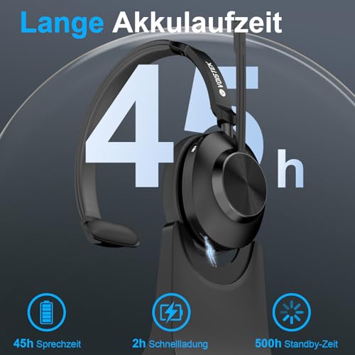 Voistek Kabelloses Bluetooth Headset mit Mikrofon & Rauschunterdrückung, USB Dongle für PC, Ladestation und Mikrofon Stummschaltung für Büro, Meeting, Call Center, Homeoffice, Computer, Schwarz Bild 5
