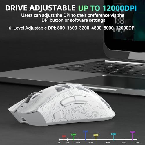 AULA SC620 Kabellose Gaming Maus,BT5.0/2.4G/USB-C,mit PixArt PAW3311-Sensor,12000DPI,8KHz,Feuertaste,7 Programmierbare Tasten,67g Leichtgewicht,400-mAh-Akku,RGB Gamer Maus für PC/Mac (Weiß-L) Bild 4