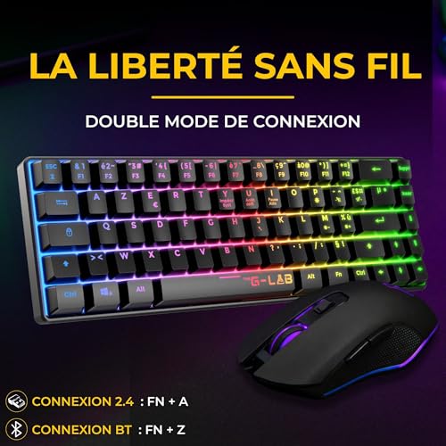 The G-Lab Combo Hydrogen WL Gaming-Tastatur, kabellos, 60% AZERTY FR RGB – Gaming-Maus 7200 DPI – Dual-Modus 2,4 GHz & Bluetooth – PC PS4 PS5 Bild 2
