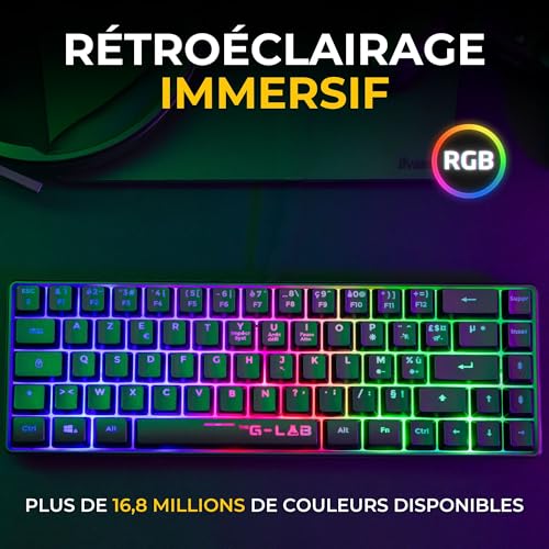 The G-Lab Keyz Hydrogen WL Gaming-Tastatur, kabellos, 60% AZERTY, Triple Modus, 2,4 GHz, Bluetooth, kabelgebunden, leise, RGB-Gaming-Tastatur, PC, PS4, PS5, Schwarz Bild 2