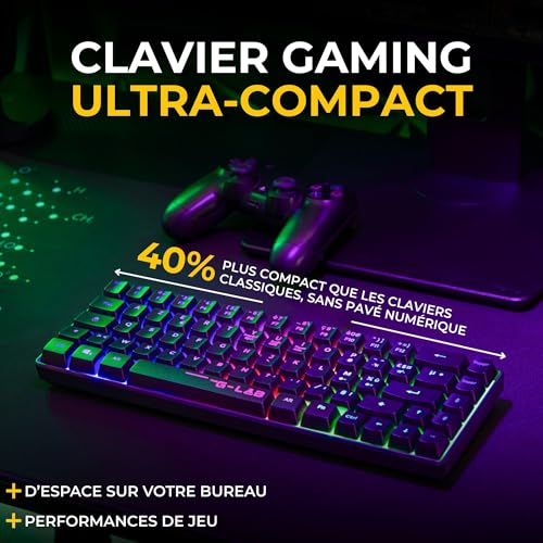The G-Lab Keyz Hydrogen WL Gaming-Tastatur, kabellos, 60% AZERTY, Triple Modus, 2,4 GHz, Bluetooth, kabelgebunden, leise, RGB-Gaming-Tastatur, PC, PS4, PS5, Schwarz Bild 3