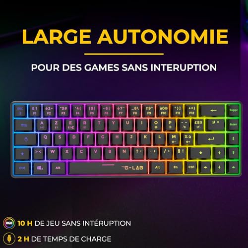 The G-Lab Keyz Hydrogen WL Gaming-Tastatur, kabellos, 60% AZERTY, Triple Modus, 2,4 GHz, Bluetooth, kabelgebunden, leise, RGB-Gaming-Tastatur, PC, PS4, PS5, Schwarz Bild 5