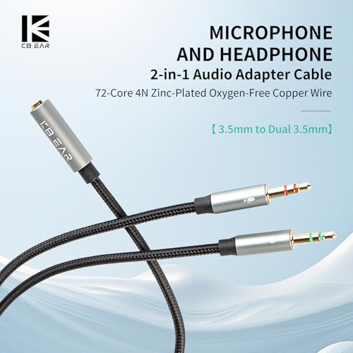 Yinyoo KBEAR KA01 Kopfhörer Splitter 3.5mm Klinkenbuchse auf Zwei 3.5mm Klinkenstecker Audio Mikrofon Adapter Kompatibel mit PC Gaming Headset/Ohrhörern/Lautsprechern/Laptop/PS5/PS4 Bild 2