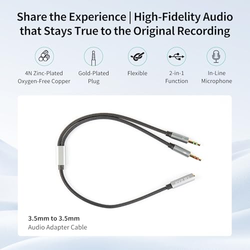 Yinyoo KBEAR KA01 Kopfhörer Splitter 3.5mm Klinkenbuchse auf Zwei 3.5mm Klinkenstecker Audio Mikrofon Adapter Kompatibel mit PC Gaming Headset/Ohrhörern/Lautsprechern/Laptop/PS5/PS4 Bild 3