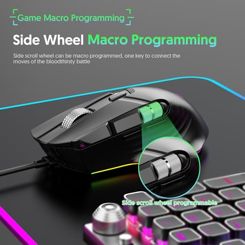 LICAEVEY RGB-Gaming-Maus, Ergonomische Kabelgebundene Maus mit 11 Programmierbaren Tasten und Zwei Scrollrädern, 1200–12400 Einstellbare DPI für PC-Gaming-FPS-Spiele Bild 4