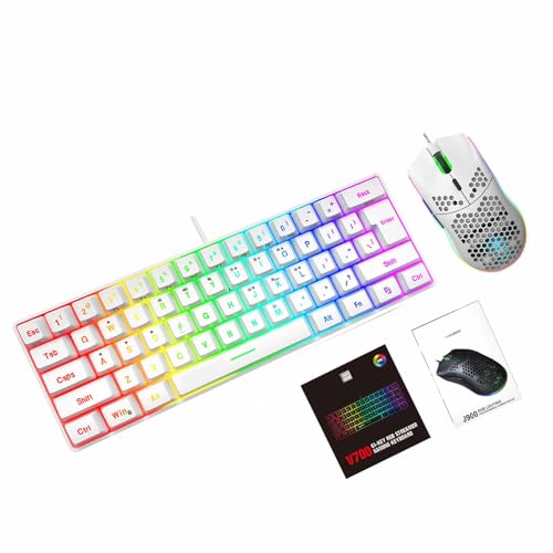 Annadue RGB-Gaming-Tastatur-Maus-Set, Kabelgebundene Kombination mit Hintergrundbeleuchtung und 6400-DPI-Maus, Multimedia-Tasten, Plug-Play, Ergonomisches Design (Weißes Set) Bild 7