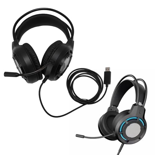 Gaming Headset mit RGB-Leuchten und Mikrofon, USB PC Kabelgebundenes Over-Ear Gaming Headset, 2m Kabel, Aktive Geräuschreduzierung, Plug und Play für Laptop, Desktop (Schwarz) Bild 1