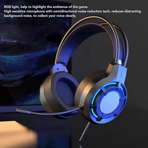 Gaming Headset mit RGB-Leuchten und Mikrofon, USB PC Kabelgebundenes Over-Ear Gaming Headset, 2m Kabel, Aktive Geräuschreduzierung, Plug und Play für Laptop, Desktop (Schwarz) Bild 2