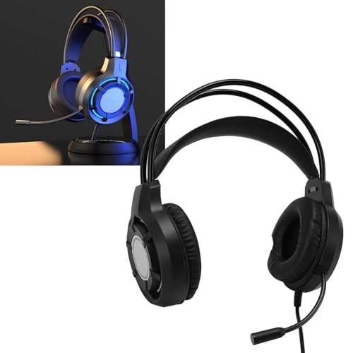 Gaming Headset mit RGB-Leuchten und Mikrofon, USB PC Kabelgebundenes Over-Ear Gaming Headset, 2m Kabel, Aktive Geräuschreduzierung, Plug und Play für Laptop, Desktop (Schwarz) Bild 6