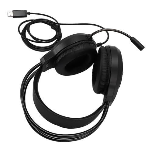 Gaming Headset mit RGB-Leuchten und Mikrofon, USB PC Kabelgebundenes Over-Ear Gaming Headset, 2m Kabel, Aktive Geräuschreduzierung, Plug und Play für Laptop, Desktop (Schwarz) Bild 7