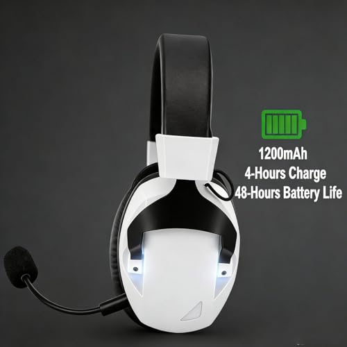 Gaming-Headset BT 5.4-Kopfhörer, 2,4 GHz Over-Ear-Wireless-Gaming-Headset mit Geräuschunterdrückung, RGB-Licht, Surround-Sound-Kopfhörer für Anrufe Reisen Fitnessstudio (Schwarz und weiß) Bild 3