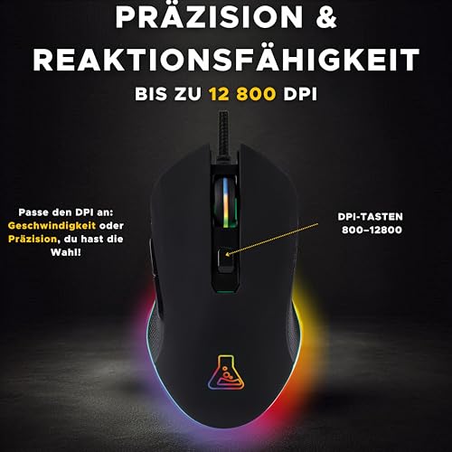 The G-Lab - Kult Helium Pro - Gaming Mouse mit Kabel - Optischer Sensor mit einstellbaren 12800 DPI, 7-Farben-LED-Beleuchtung, Leise Maus Gaming mit 6 Tasten - Gaming-Mäuse für PC/PS5/PS4/XBox Bild 2
