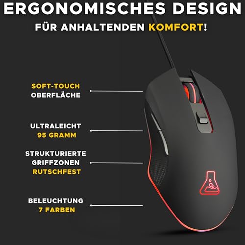 The G-Lab - Kult Helium Pro - Gaming Mouse mit Kabel - Optischer Sensor mit einstellbaren 12800 DPI, 7-Farben-LED-Beleuchtung, Leise Maus Gaming mit 6 Tasten - Gaming-Mäuse für PC/PS5/PS4/XBox Bild 3