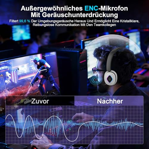 Earbay 2.4GHz Wireless Gaming Headset für PS5/PS4, Switch – Lossless Audio & 6.0 Bluetooth Headset mit klappbarem mikrofon, 40 Std. Akkulaufzeit, RGB Transmitter Basis, kompatibel mit Xbox & Laptop Bild 2