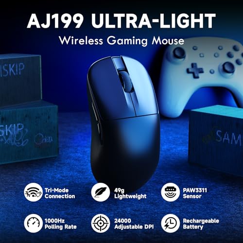 MAGIC-REFINER AJ199 49g ULTRALEICHTE Kabellose Gaming-Maus, PAW3311 Sensor, Aktualisierter BK3633 MCU, 24KDPI Einstellbar, 1000Hz, BT/2.4G/Kabelgebunden, Aufladbar 600mAh, für PC/Win/Mac, Schwarz Bild 2