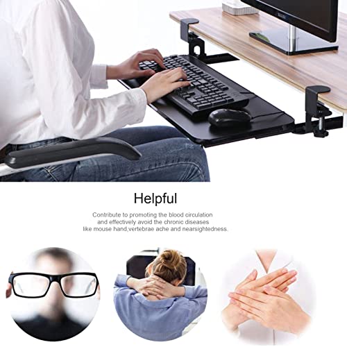 Große Tastaturablage mit Klemme, höhenverstellbar, leichtgängiges Gleiten, kein Bohren, Maus-Plattform, ideal für Zuhause, Büro, Schule, Tippen, Gaming, Schwarz, Walnuss (75 cm) Bild 5