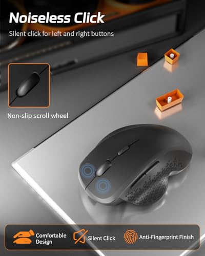 Uiosmuph G09 Bluetooth Maus kabellos, Bluetooth 5.1 + 2.4GHz Wireless Mouse, Kabellose Maus mit USB-Nano-Empfänger, Leise Funkmaus Wiederaufladbare für Laptop, PC, iPad, Mac, Schwarz Bild 5