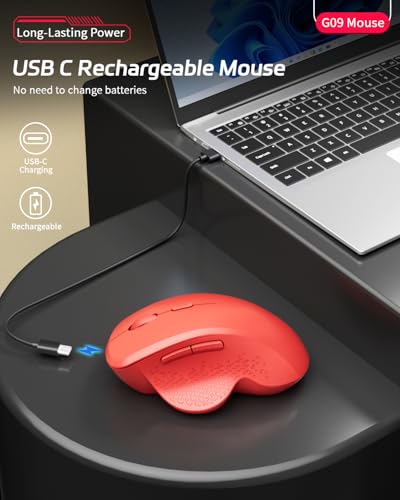 Uiosmuph G09 Bluetooth Maus kabellos, Bluetooth 5.1 + 2.4GHz Wireless Mouse, Kabellose Maus mit USB-Nano-Empfänger, Leise Funkmaus Wiederaufladbare für Laptop, PC, iPad, Mac,Rot Bild 3
