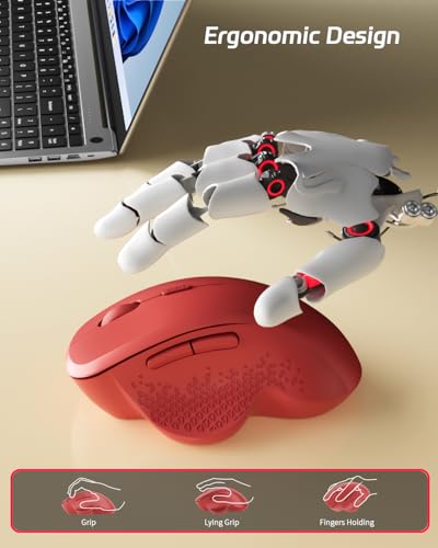 Uiosmuph G09 Bluetooth Maus kabellos, Bluetooth 5.1 + 2.4GHz Wireless Mouse, Kabellose Maus mit USB-Nano-Empfänger, Leise Funkmaus Wiederaufladbare für Laptop, PC, iPad, Mac,Rot Bild 5