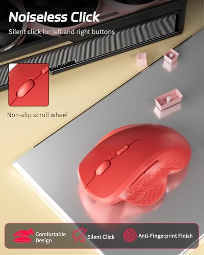Uiosmuph G09 Bluetooth Maus kabellos, Bluetooth 5.1 + 2.4GHz Wireless Mouse, Kabellose Maus mit USB-Nano-Empfänger, Leise Funkmaus Wiederaufladbare für Laptop, PC, iPad, Mac,Rot Bild 6
