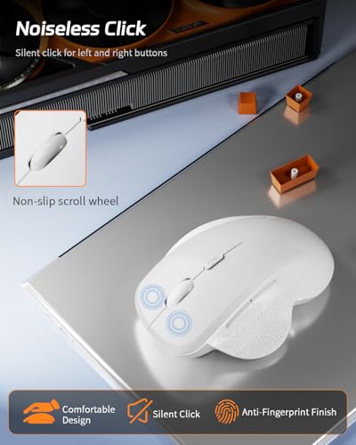 Uiosmuph G09 Bluetooth Maus kabellos, Bluetooth 5.1 + 2.4GHz Wireless Mouse, Kabellose Maus mit USB-Nano-Empfänger, Leise Funkmaus Wiederaufladbare für Laptop, PC, iPad, Mac, Weiß Bild 5