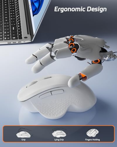 Uiosmuph G09 Bluetooth Maus kabellos, Bluetooth 5.1 + 2.4GHz Wireless Mouse, Kabellose Maus mit USB-Nano-Empfänger, Leise Funkmaus Wiederaufladbare für Laptop, PC, iPad, Mac, Weiß Bild 6