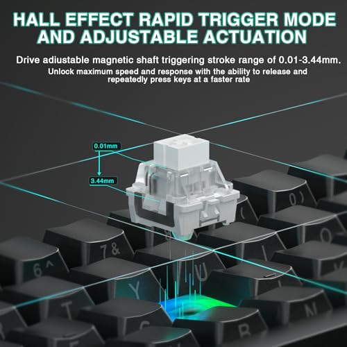 AULA MINI60 Mechanische Gaming Tastatur 60%,BT5.0/USB/2.4GHz Wireless,Hall Effect Magnetic Switches,0,01mm RT-Genauigkeit,Einstellbare Betätigung,8000Hz,RGB,Kabellose Tastatur für PC/Mac (Schwarz) Bild 4