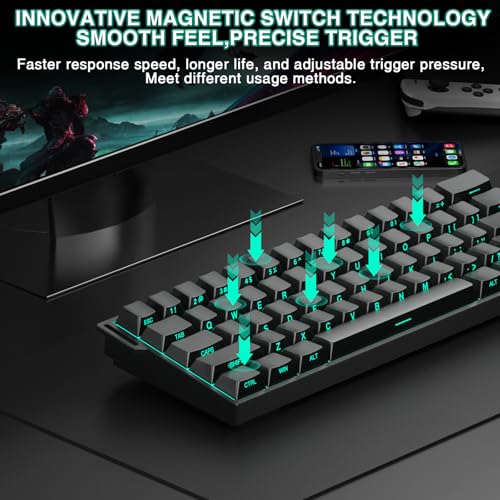 AULA MINI60 Mechanische Gaming Tastatur 60%,BT5.0/USB/2.4GHz Wireless,Hall Effect Magnetic Switches,0,01mm RT-Genauigkeit,Einstellbare Betätigung,8000Hz,RGB,Kabellose Tastatur für PC/Mac (Schwarz) Bild 5