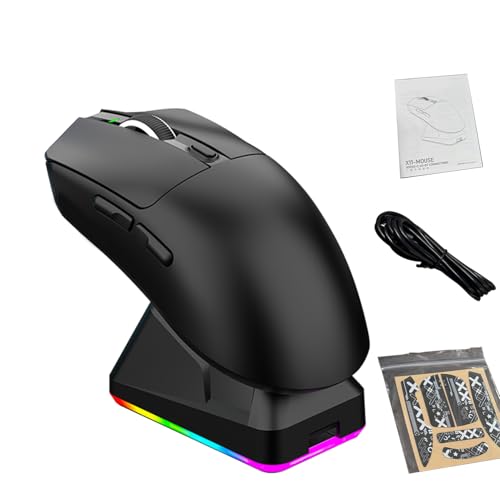 3-Modi-Gaming-Maus mit Ladestation, Leichte Maus mit Einstellbarem 800-12000 DPI und RGB-Licht, für Büro- und PC-Nutzung (Black) Bild 1