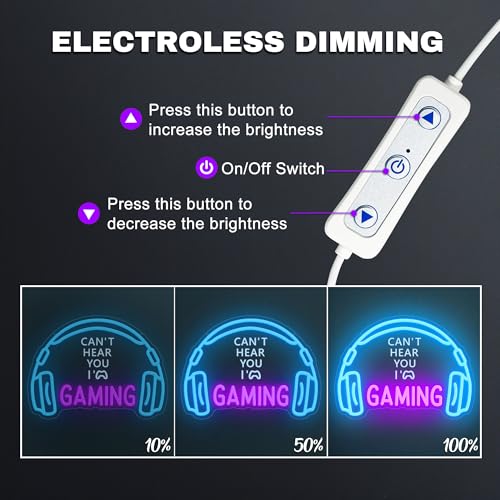 Gaming-Neonschilder für Wanddekoration, dimmbares LED-Headset, Gamer-Neonlicht und USB-betriebene Kopfhörer-Spielschilder für Spielzone, Videozimmer, Jungenzimmer (Can't Hear You I'm Gaming) Bild 4