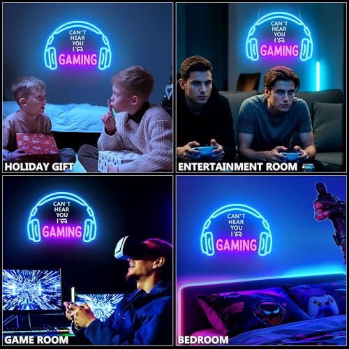 Gaming-Neonschilder für Wanddekoration, dimmbares LED-Headset, Gamer-Neonlicht und USB-betriebene Kopfhörer-Spielschilder für Spielzone, Videozimmer, Jungenzimmer (Can't Hear You I'm Gaming) Bild 5
