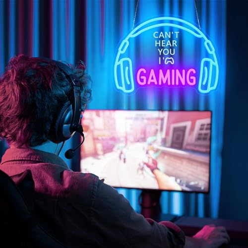 Gaming-Neonschilder für Wanddekoration, dimmbares LED-Headset, Gamer-Neonlicht und USB-betriebene Kopfhörer-Spielschilder für Spielzone, Videozimmer, Jungenzimmer (Can't Hear You I'm Gaming) Bild 6
