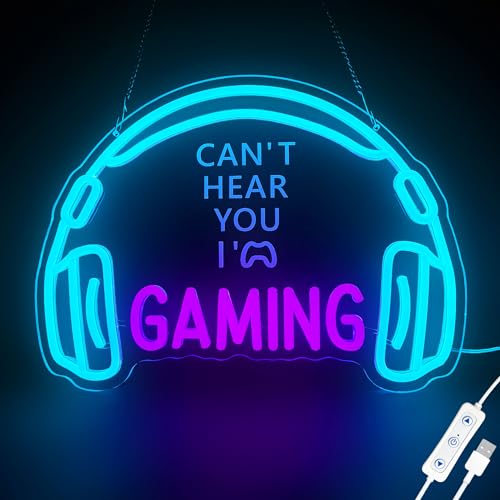 Gaming-Neonschilder für Wanddekoration, dimmbares LED-Headset, Gamer-Neonlicht und USB-betriebene Kopfhörer-Spielschilder für Spielzone, Videozimmer, Jungenzimmer (Can't Hear You I'm Gaming) Bild 7