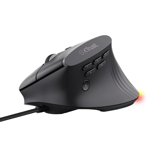 GXTrust 145 Rexxa Vertikale Gaming Maus mit Programmierbaren Tasten, 12.8k DPI, Ergonomische Maus mit Kabel USB-A 1,7m, Mehrfarbige RGB Beleuchtung, Enthaltene Software, Gaming Mouse MMO - Schwarz Bild 1
