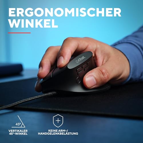 GXTrust 145 Rexxa Vertikale Gaming Maus mit Programmierbaren Tasten, 12.8k DPI, Ergonomische Maus mit Kabel USB-A 1,7m, Mehrfarbige RGB Beleuchtung, Enthaltene Software, Gaming Mouse MMO - Schwarz Bild 3