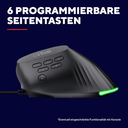 GXTrust 145 Rexxa Vertikale Gaming Maus mit Programmierbaren Tasten, 12.8k DPI, Ergonomische Maus mit Kabel USB-A 1,7m, Mehrfarbige RGB Beleuchtung, Enthaltene Software, Gaming Mouse MMO - Schwarz Bild 4